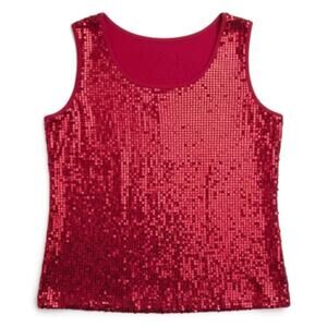 Red Holiday Sequins Tank Top Plus Sz 3X Shiny Under Sparkle Christmas Party Glam